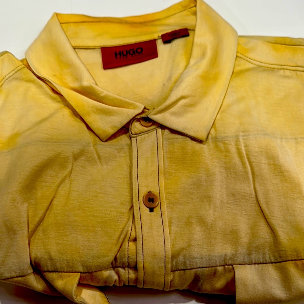 HUGO Yellow Casual Button Down Shirt with Classic Collar
